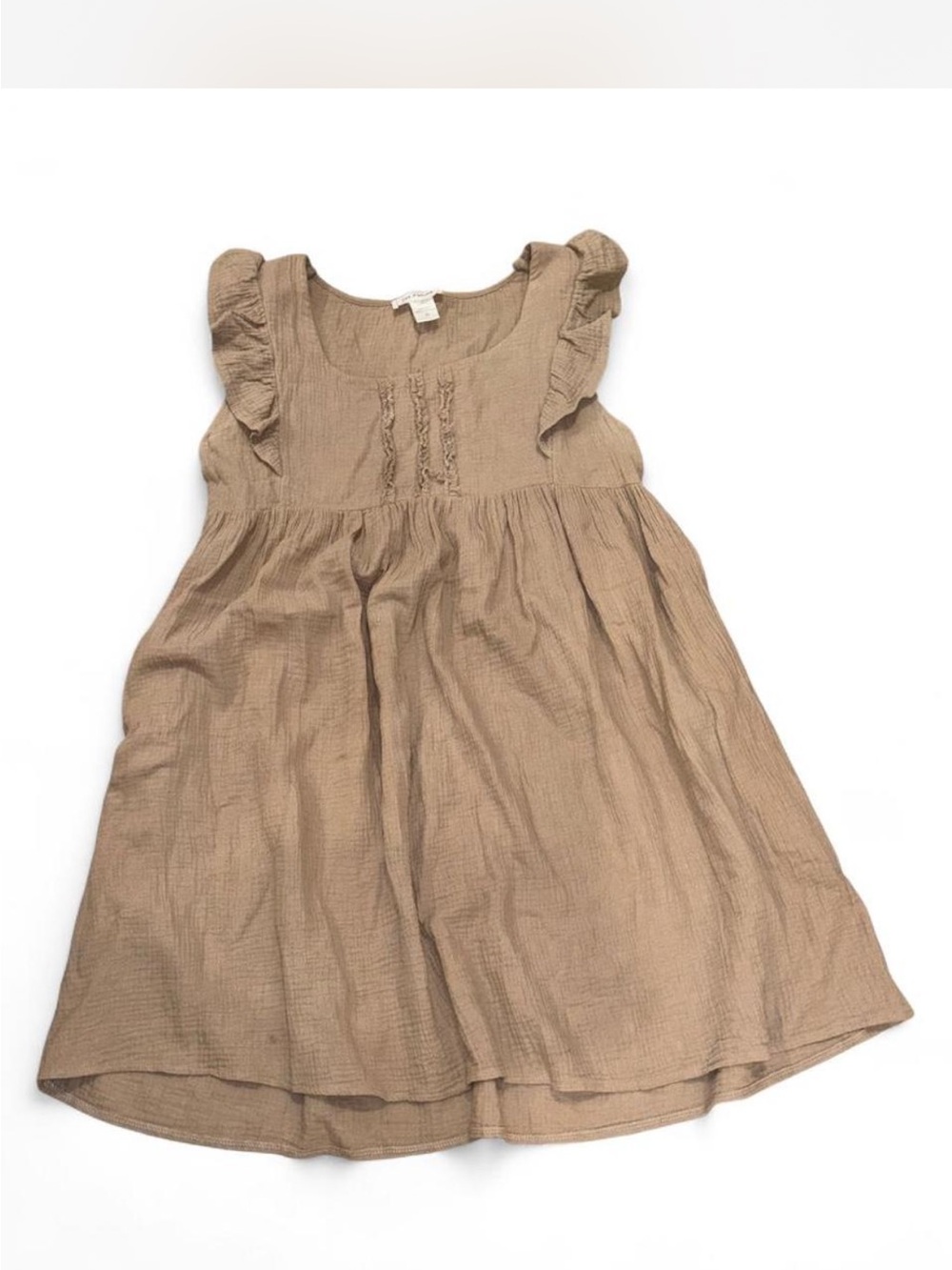 Ces Femme Tan Ruffle-Sleeve Cotton Mini Dress